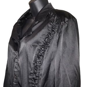 CJ Banks Black Button Cropped Jacket~1X~Satin Feel~Ruched Accenting